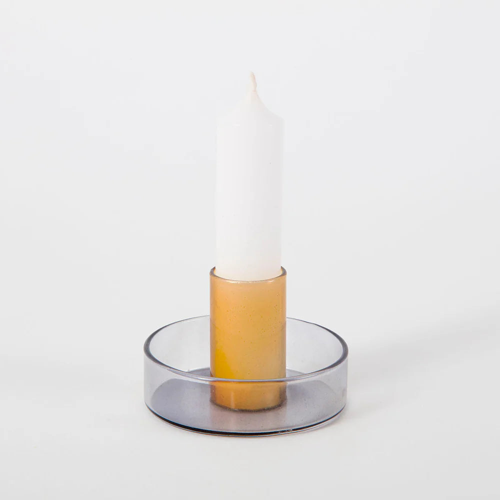 Duo Tone Glass Candle Holder- Smoke/Amber