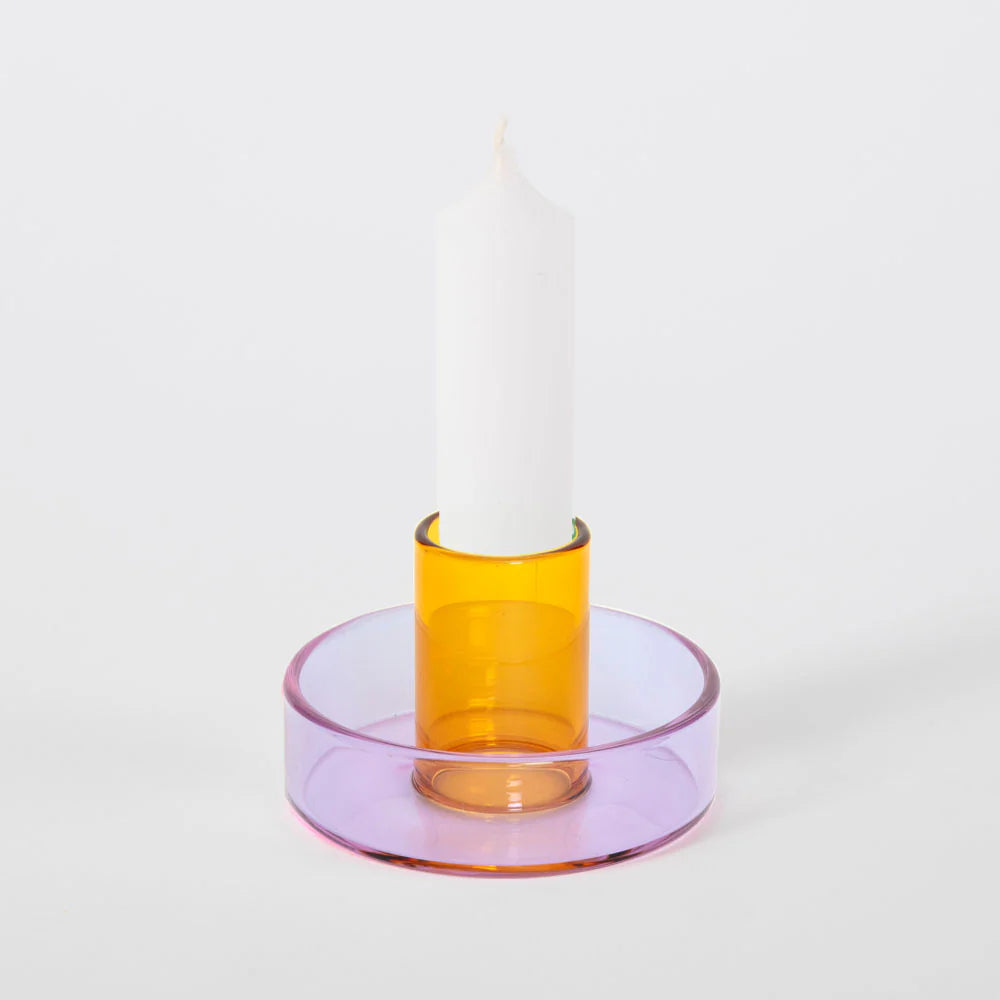 Duo Tone Glass Candle Holder- Lilac/Peach