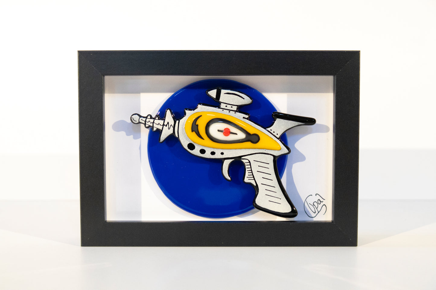 Framed Fused Glass Ray Gun - royal blue