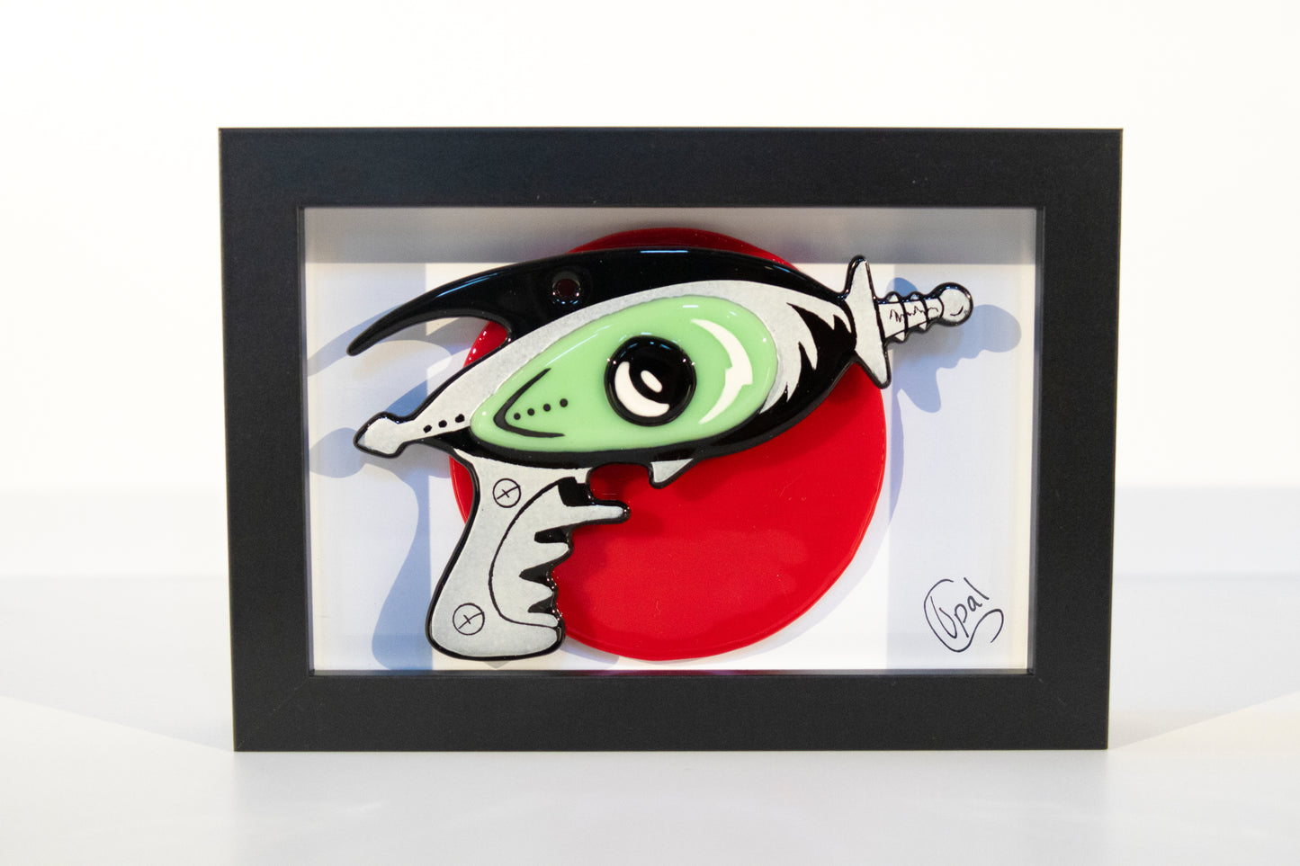 Framed Fused Glass Ray Gun - red