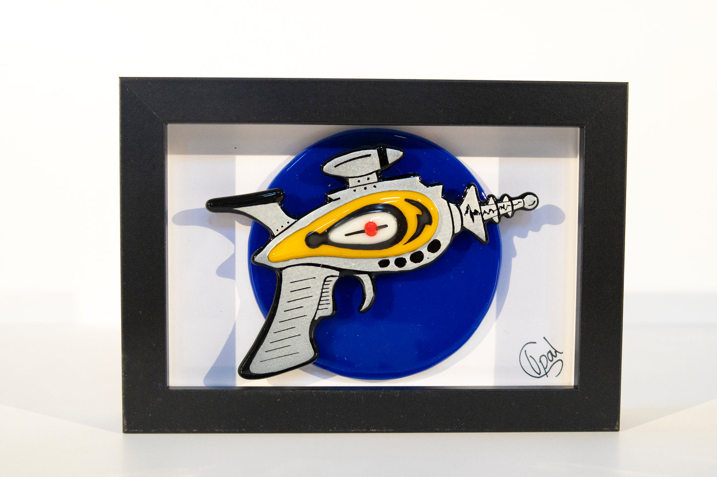 Framed Fused Glass Ray Gun - royal blue