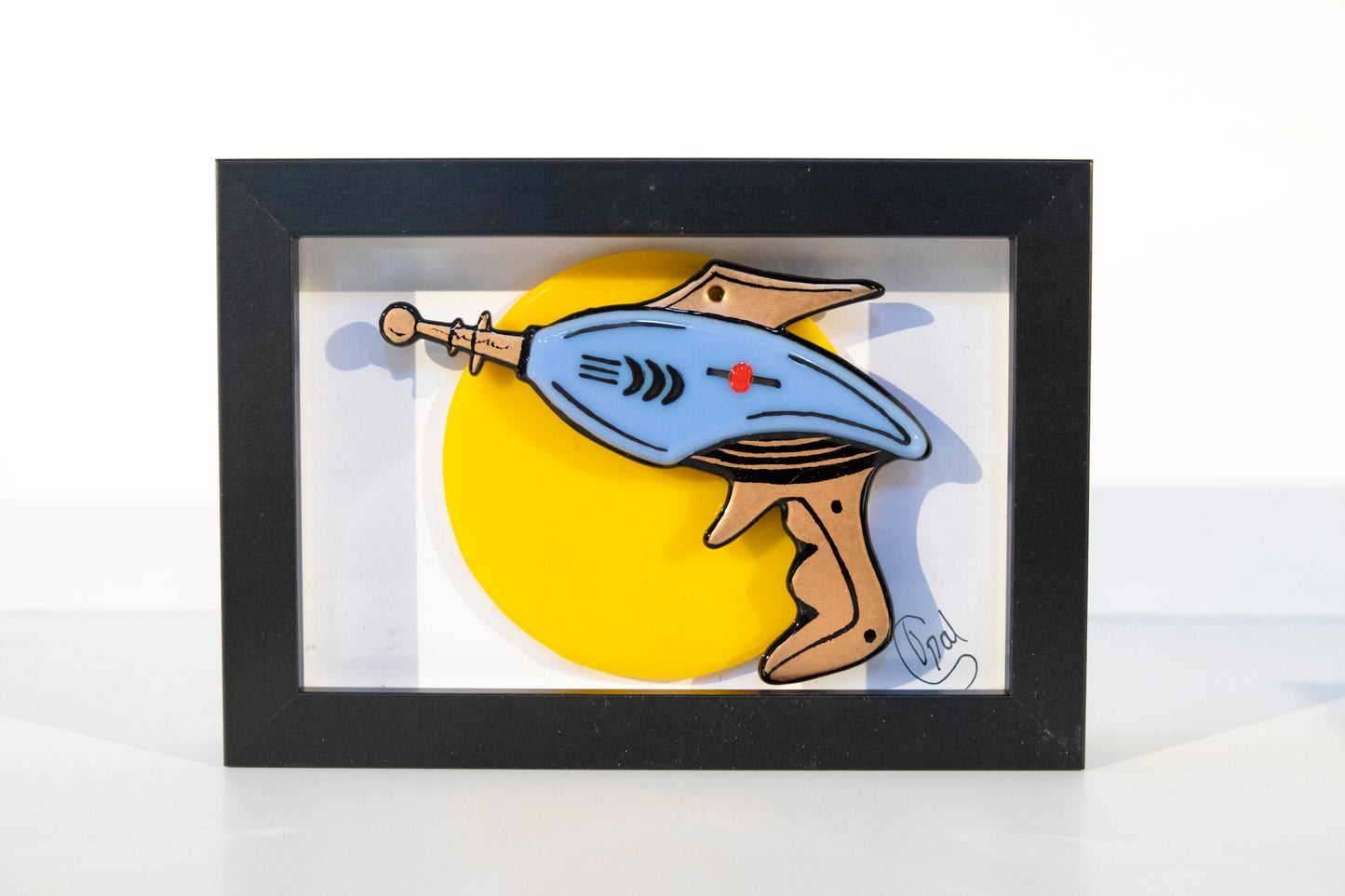 Framed Fused Glass Ray Gun - yellow