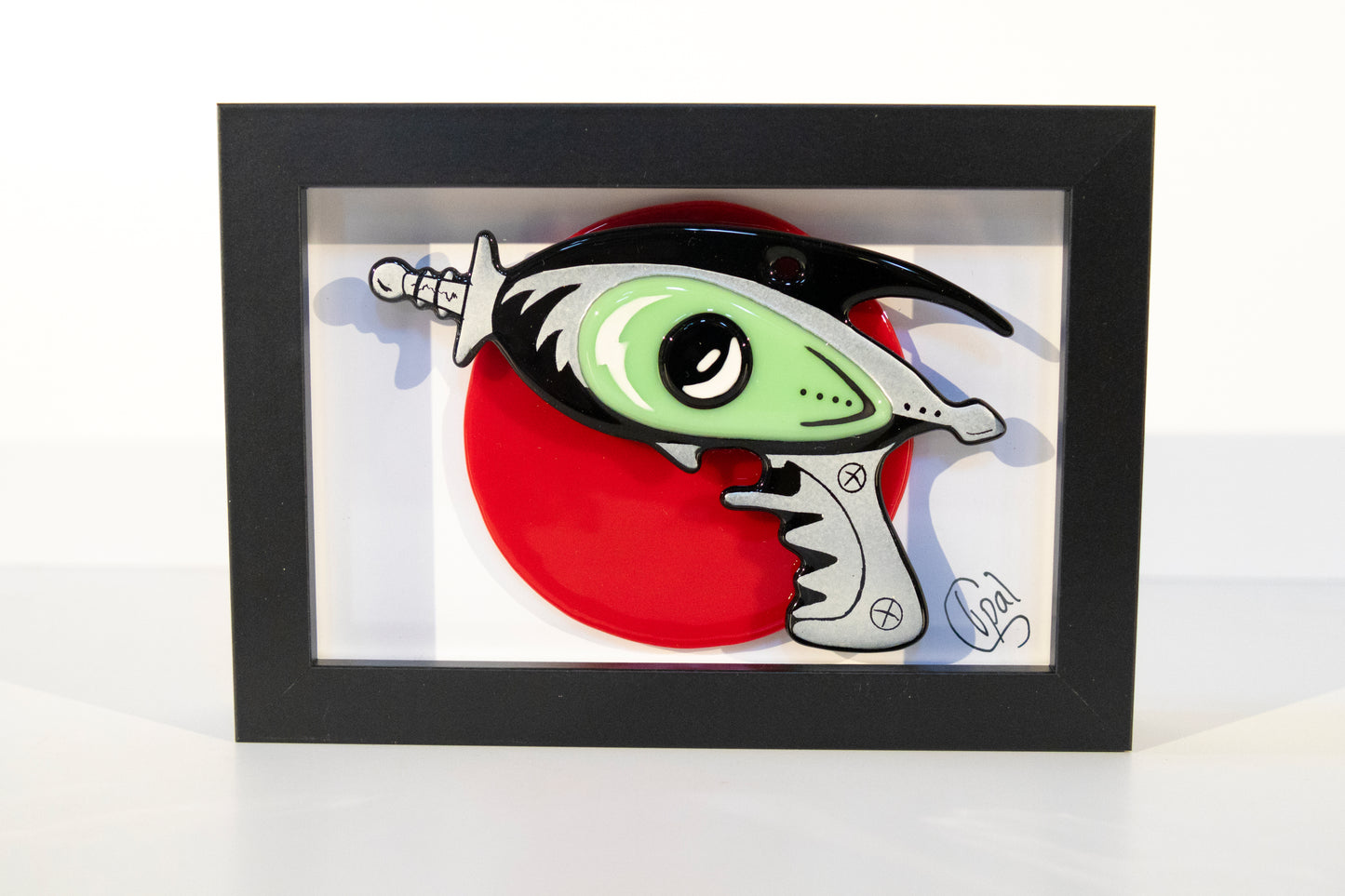 Framed Fused Glass Ray Gun - red