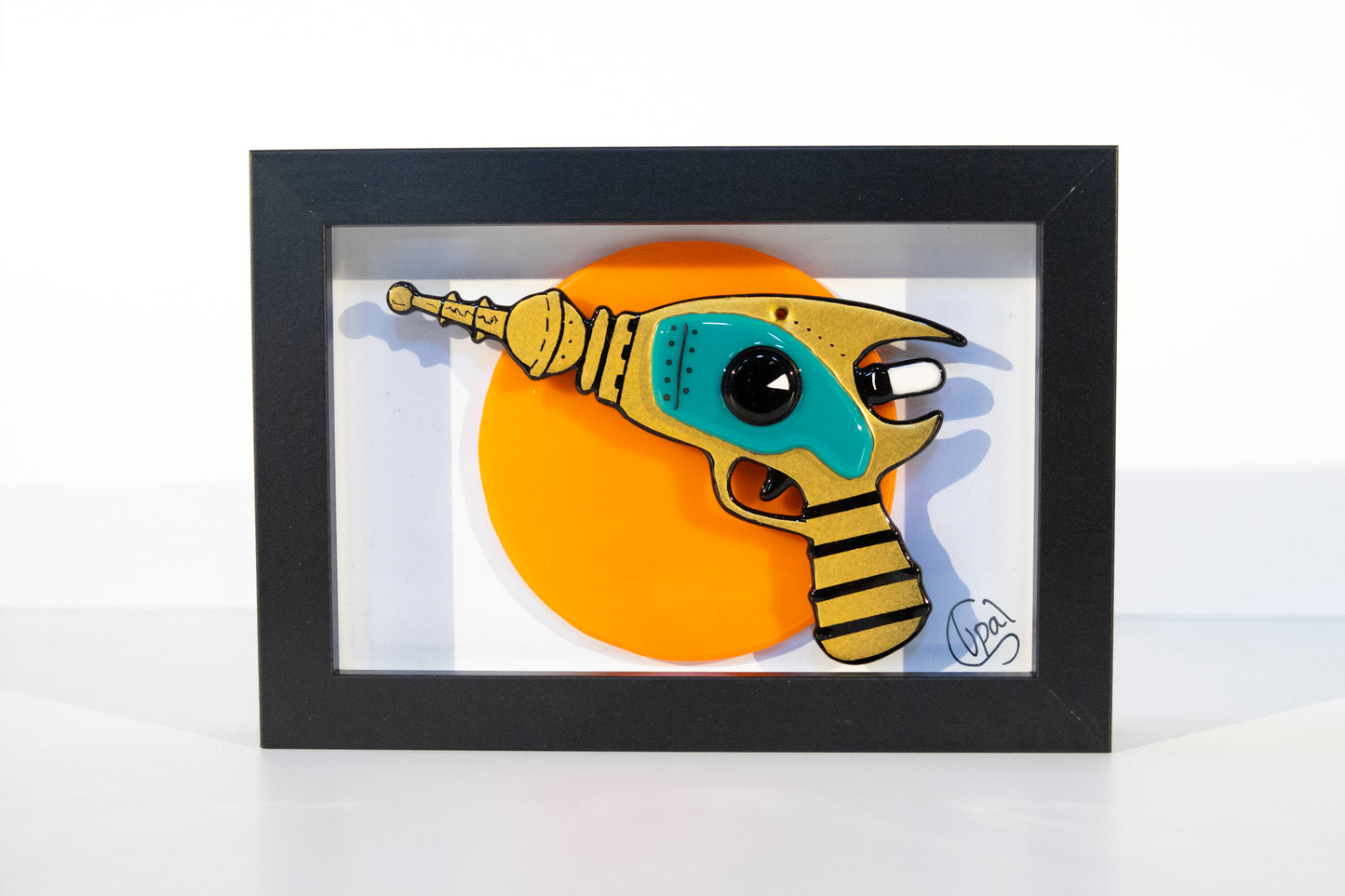 Framed Fused Glass Ray Gun - orange