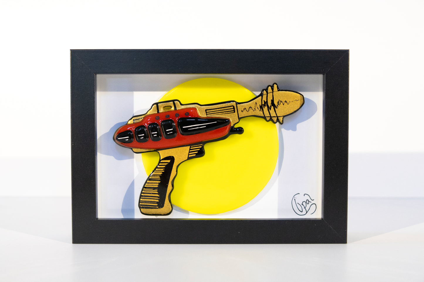 Framed Fused Glass Ray Gun - yellow