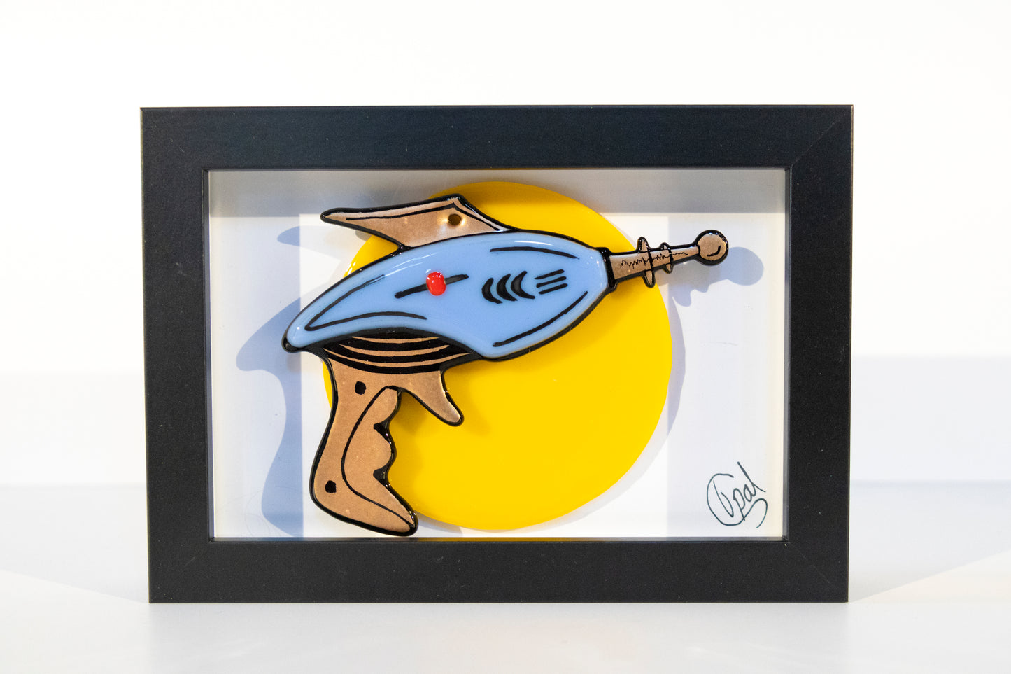 Framed Fused Glass Ray Gun - yellow