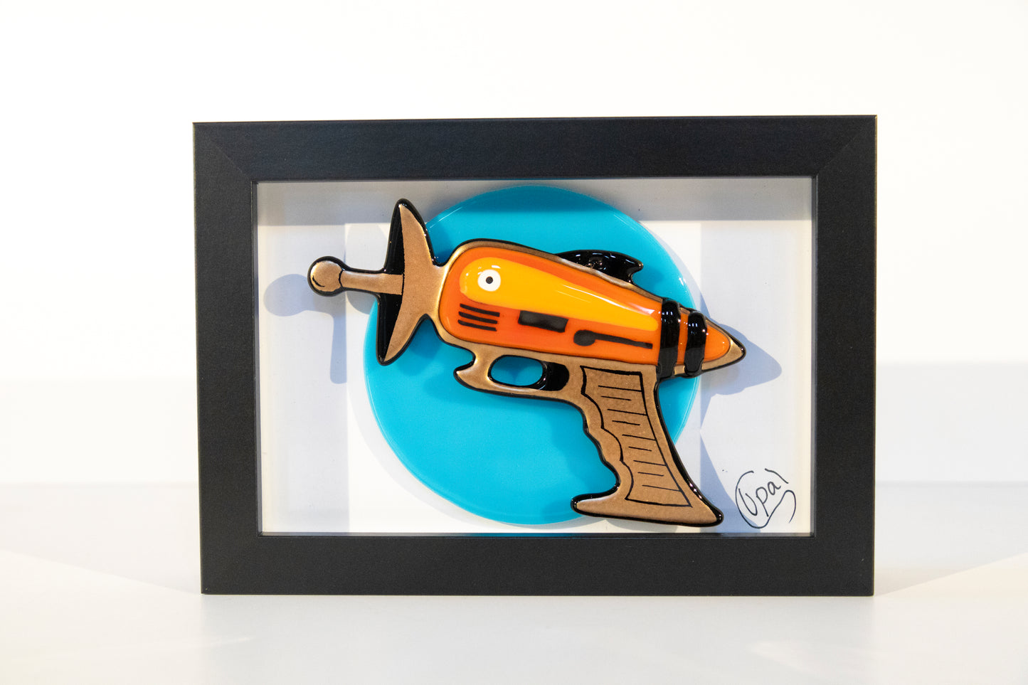 Framed Fused Glass Ray Gun - blue