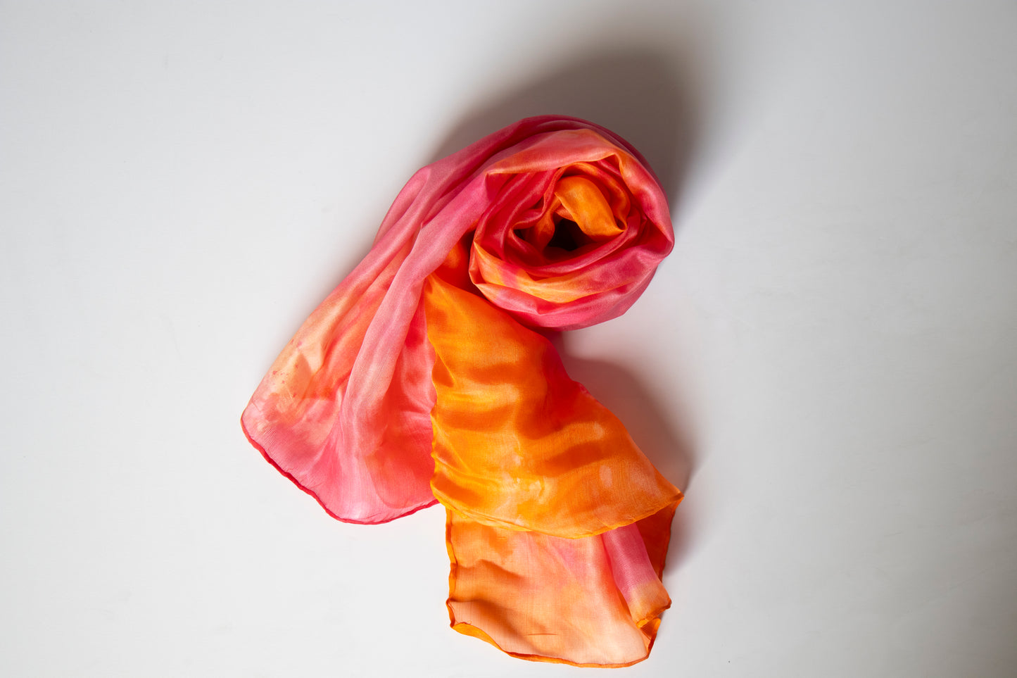 Hand Painted Silk Scarf in soft sunset colours - 100% Silk