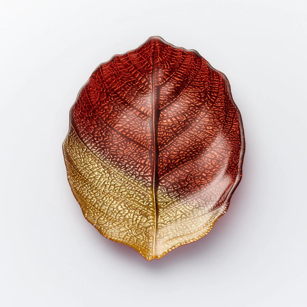 Glass Leaf Plate - brown & gold