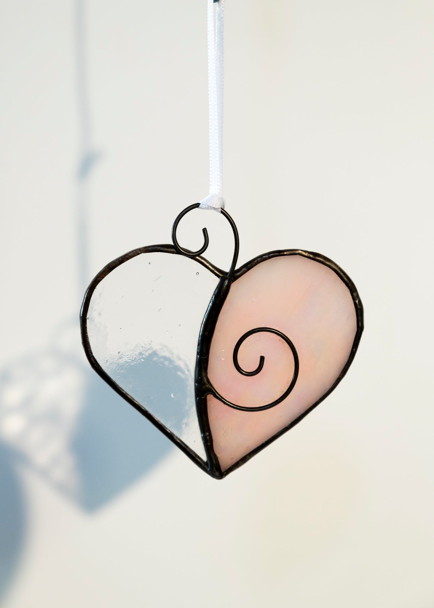 Hanging Glass Heart - pink and clear