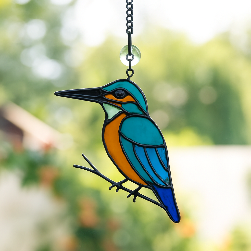 Hanging Stained Glass Bird - King Fisher