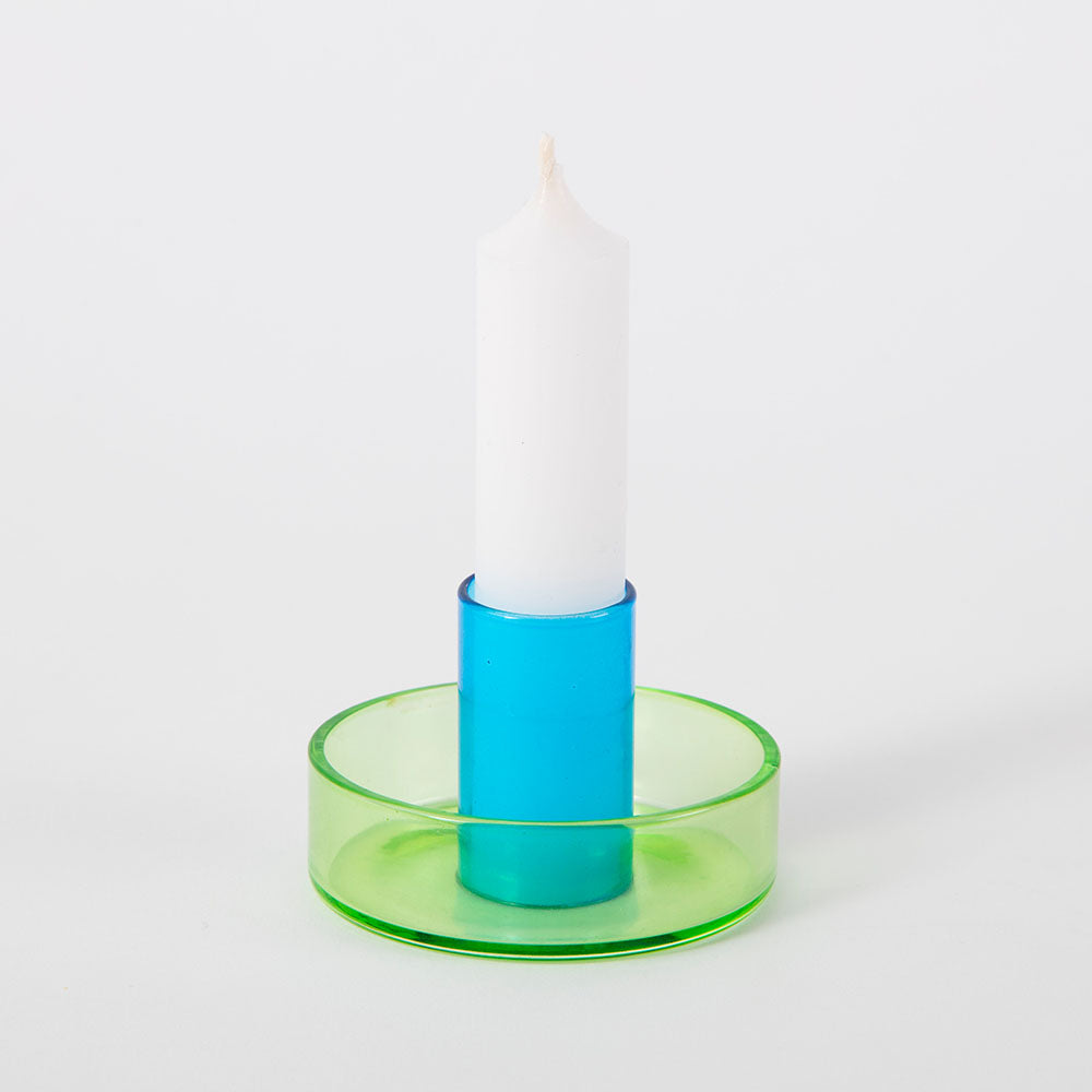 Duo Tone Glass Candle Holder - Green / Blue