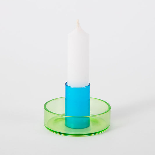 Duo Tone Glass Candle Holder - Green / Blue