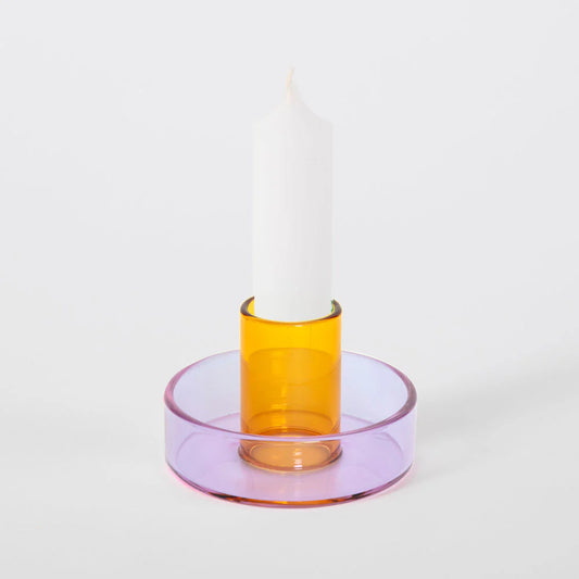 Duo Tone Glass Candle Holder- Lilac/Peach