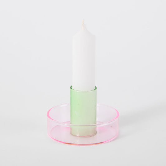 Duo Tone Glass Candle Holder- Pink / Green