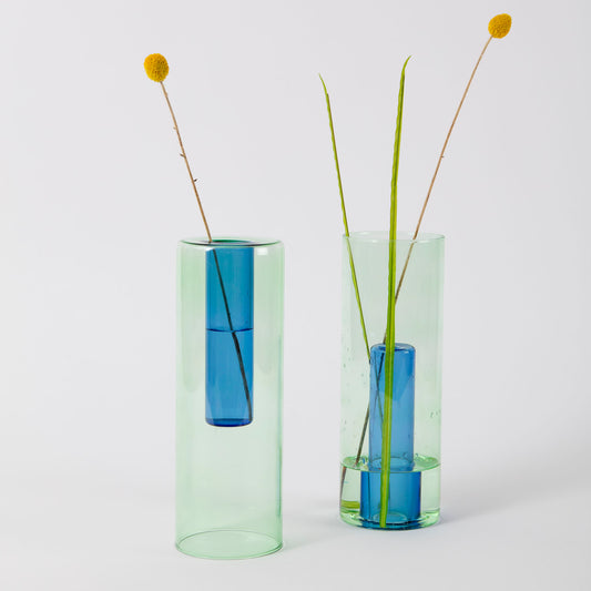 Reversible Glass Vase - Large - Green / Blue