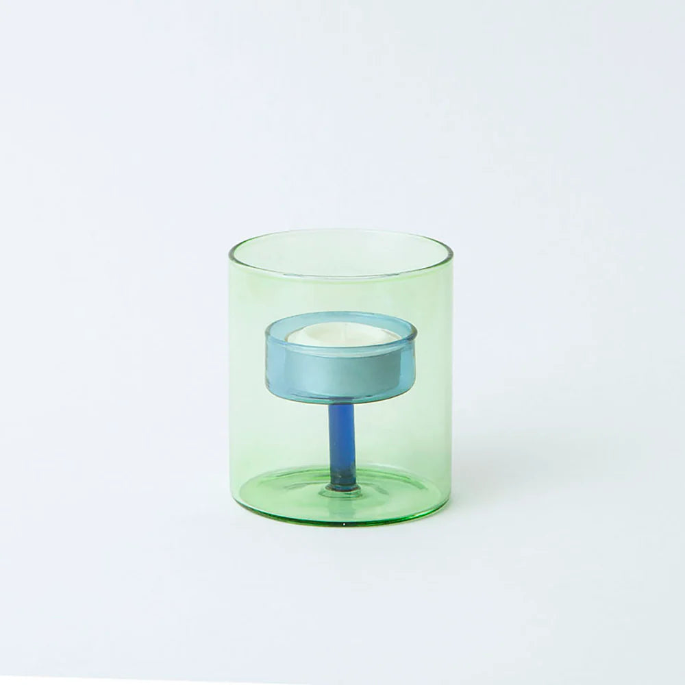 Duo Tone Glass Tealight Holder Green/Blue