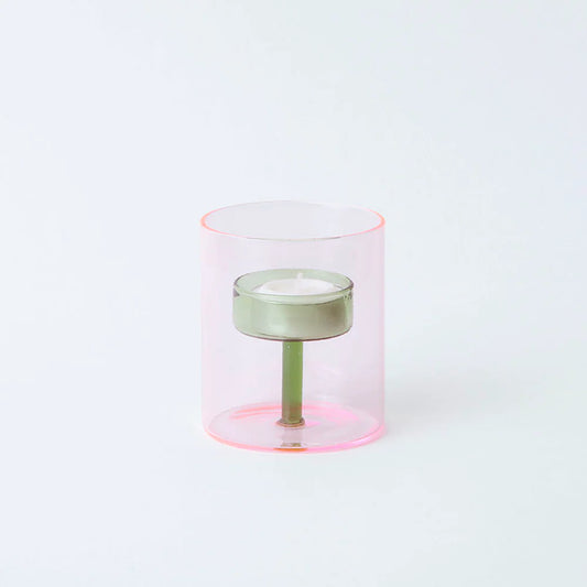 Duo Tone Glass Tealight Holder Pink/Green