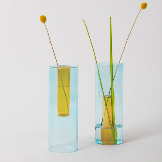 Reversible Glass Vase - Large - Blue / Yellow