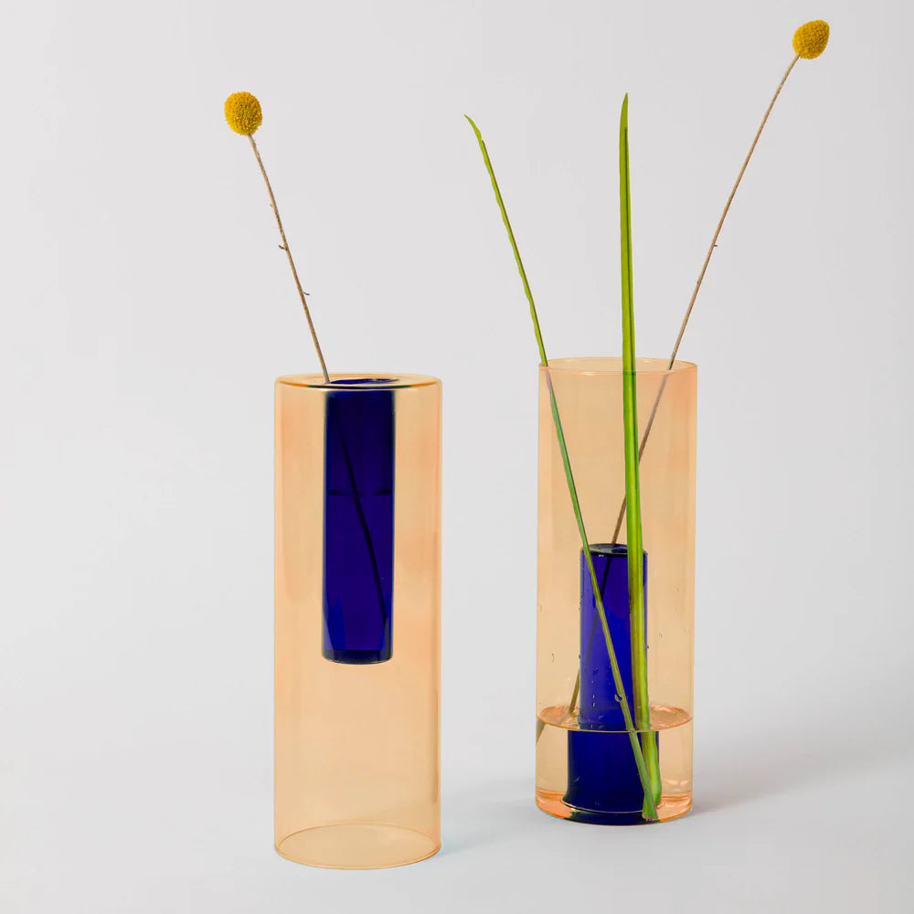 Reversible Glass Vase - Large - Peach/Cobalt