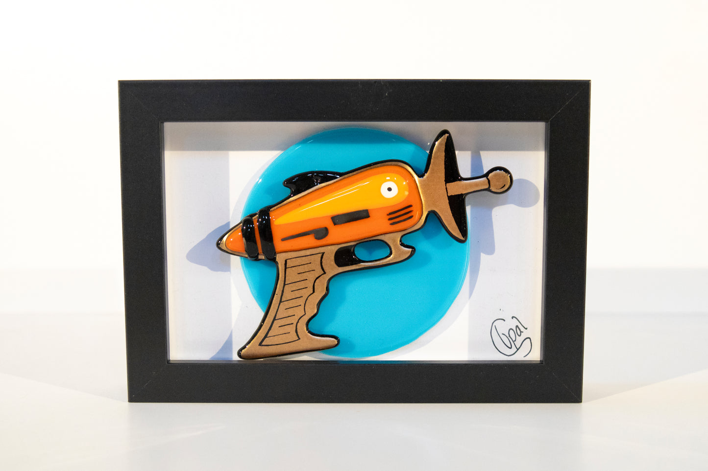 Framed Fused Glass Ray Gun - blue