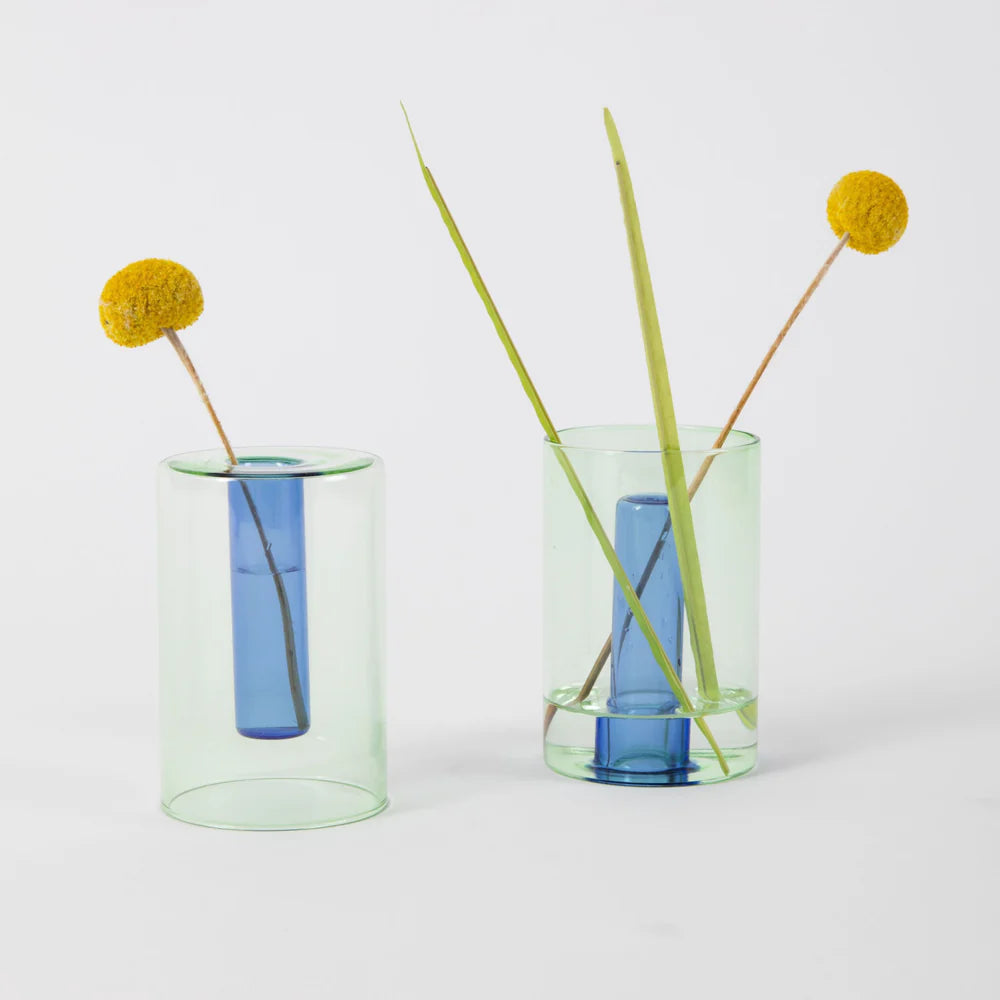 Reversible Glass Vase- Small - Green/Blue