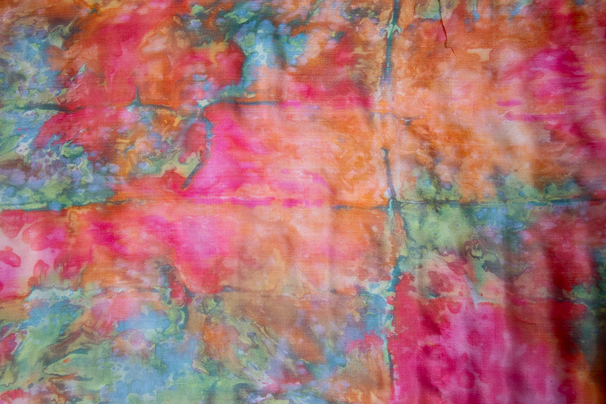 Hand Painted Silk Scarf in bright sunset colours - 100% Silk