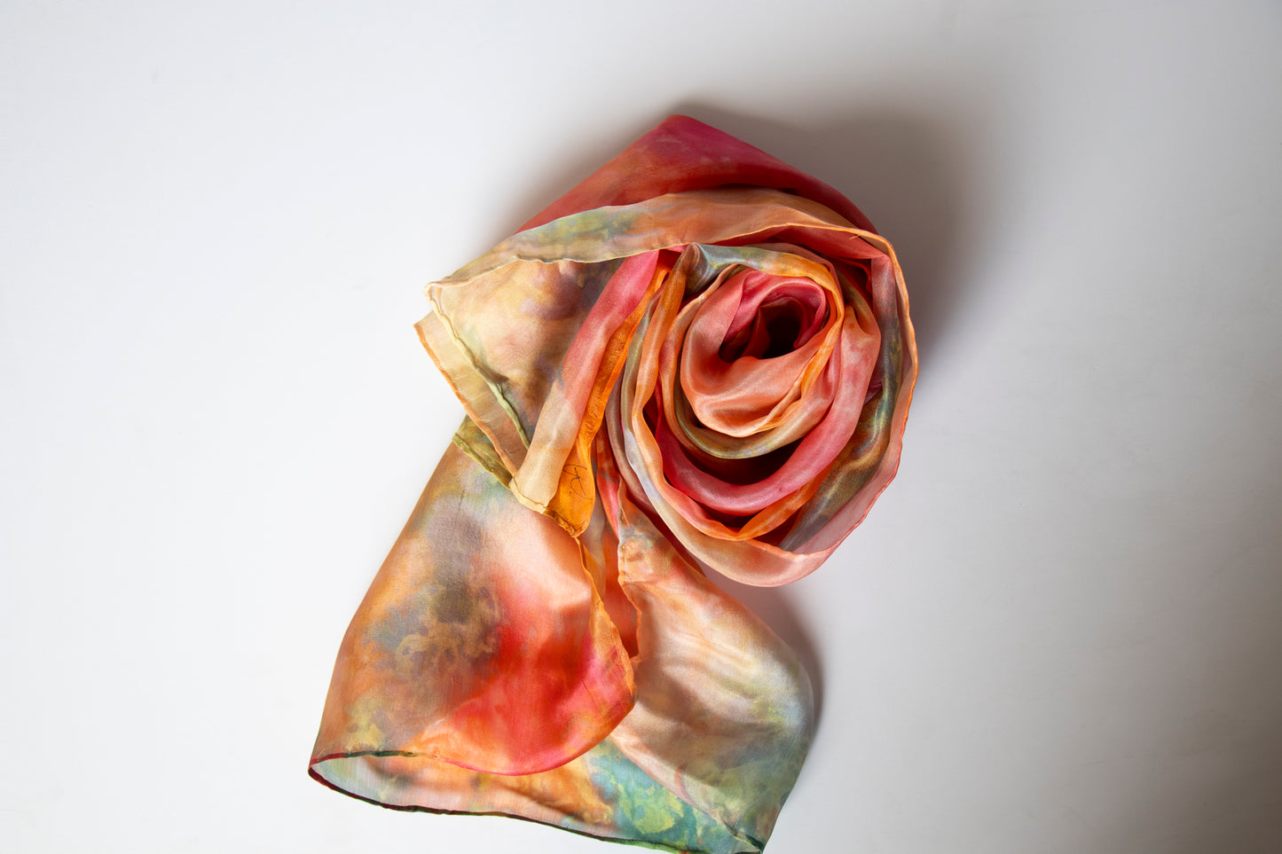 Hand Painted Silk Scarf in bright sunset colours - 100% Silk
