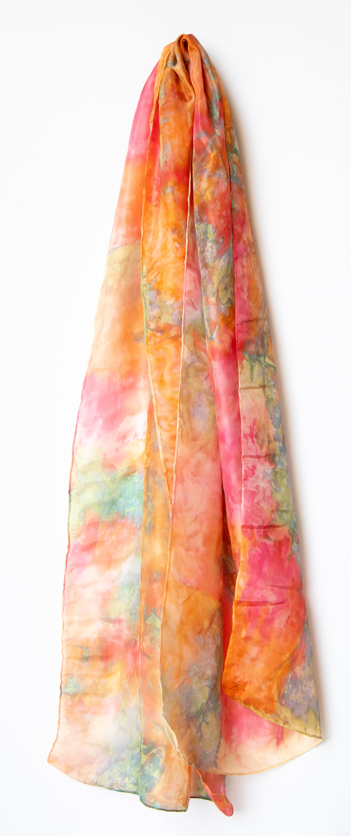 Hand Painted Silk Scarf in bright sunset colours - 100% Silk