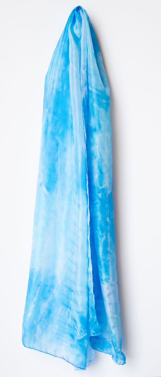 Hand Painted Silk Scarf in blue - 100% Silk
