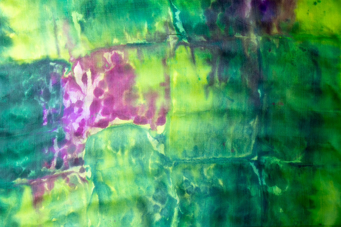 Hand Painted Silk Scarf in forest greens - 100% Silk
