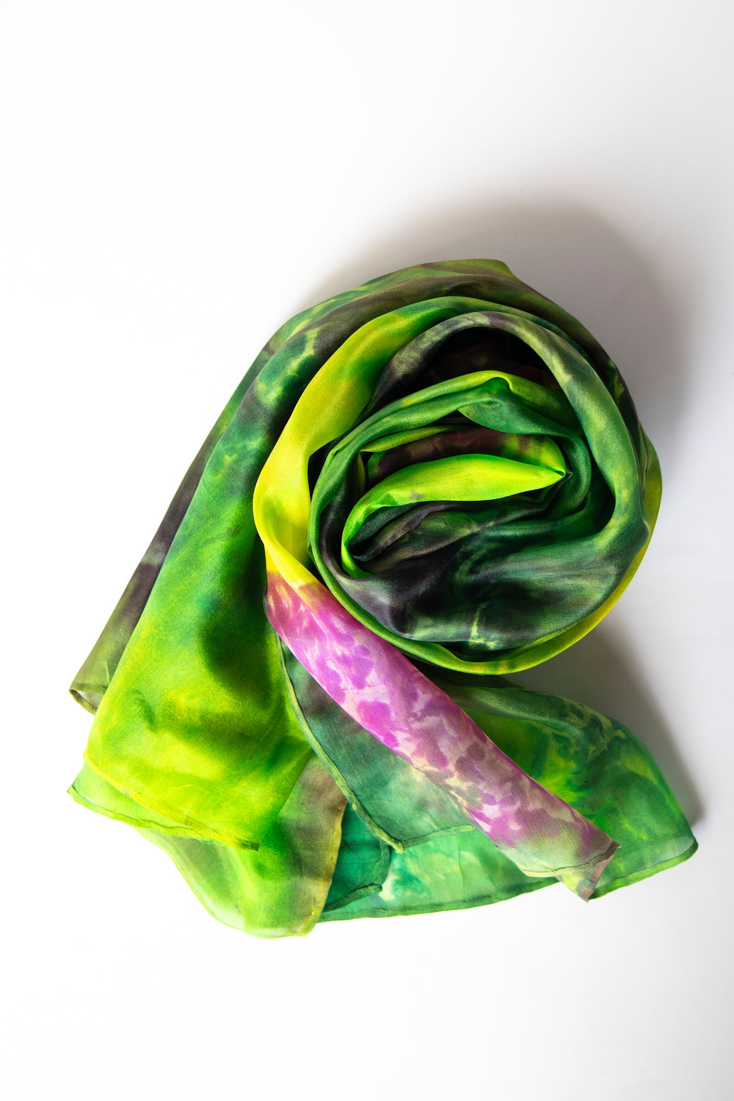 Hand Painted Silk Scarf in forest greens - 100% Silk