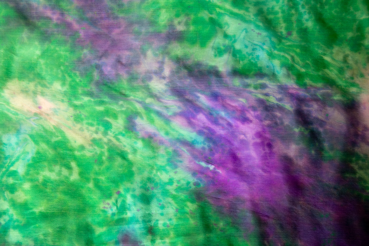 Hand Painted Silk Scarf in bright pink, blue and green - 100% Silk