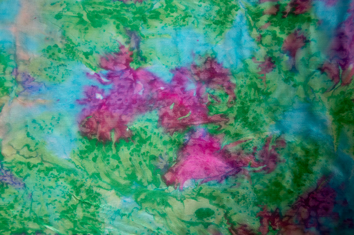 Hand Painted Silk Scarf in soft pink, blue and green - 100% Silk