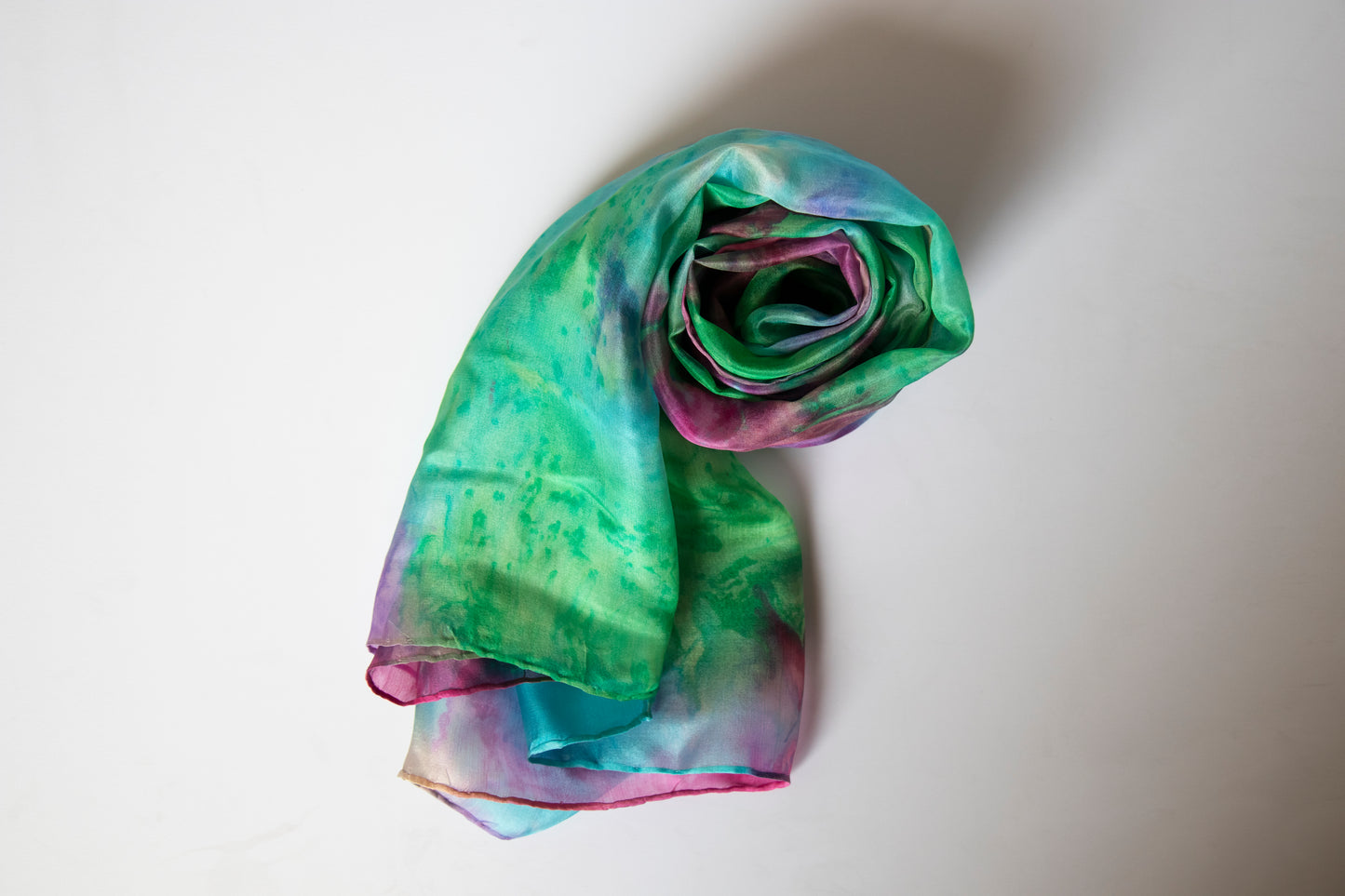 Hand Painted Silk Scarf in soft pink, blue and green - 100% Silk