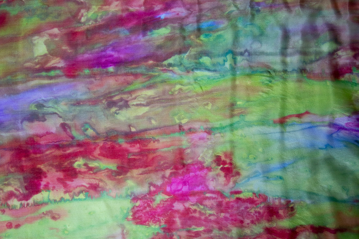 Hand Painted Silk Scarf in soft rainbow colours - 100% Silk
