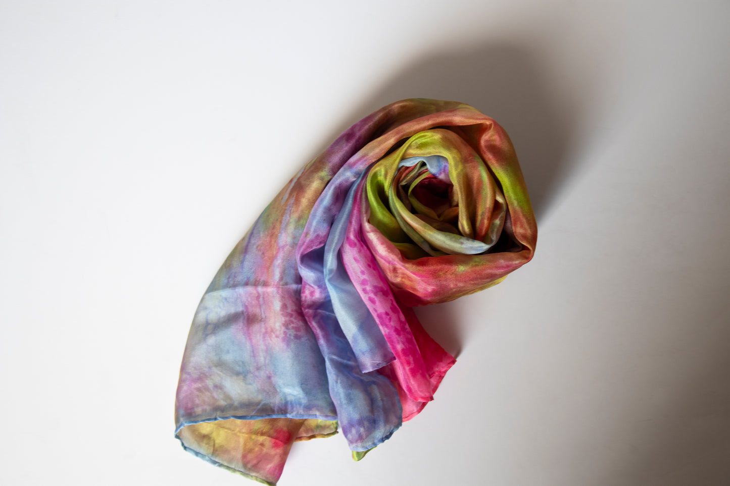 Hand Painted Silk Scarf in soft rainbow colours - 100% Silk