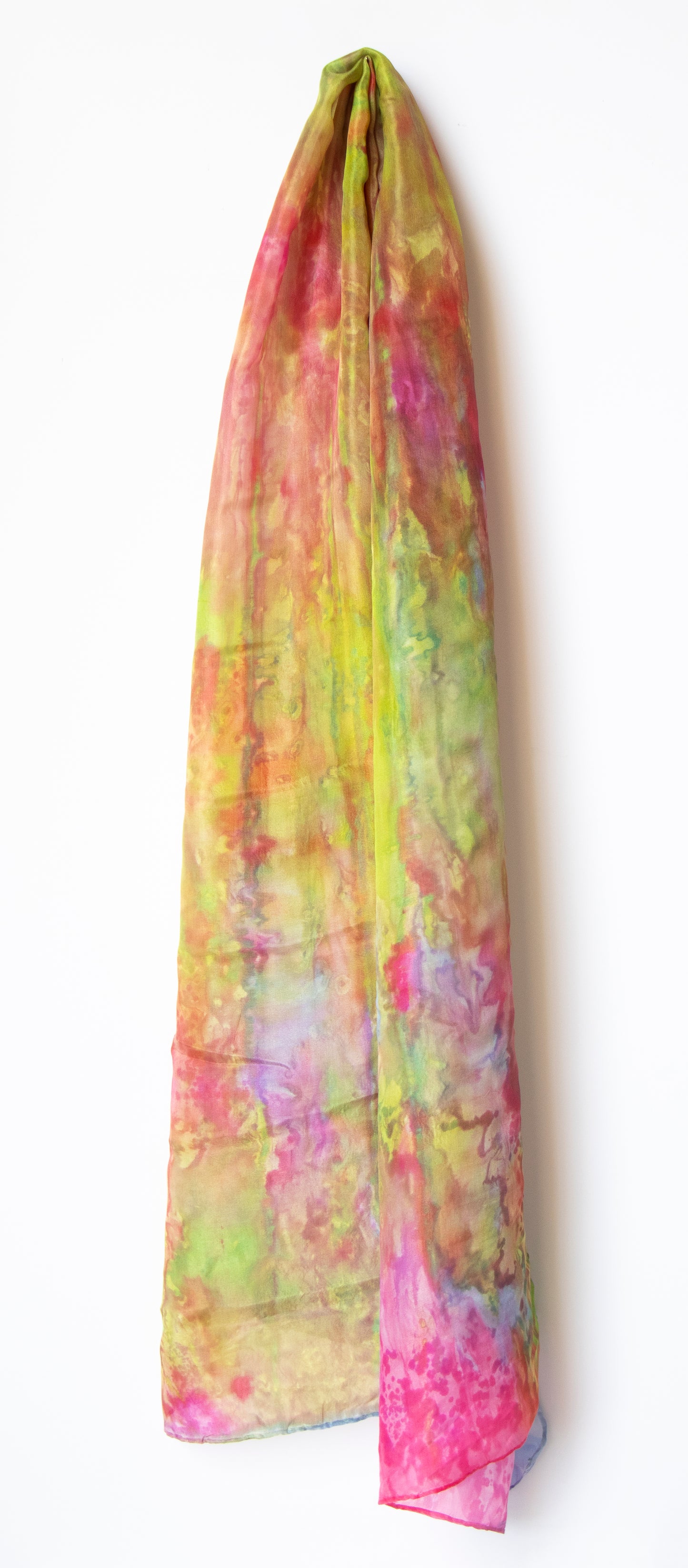 Hand Painted Silk Scarf in soft rainbow colours - 100% Silk