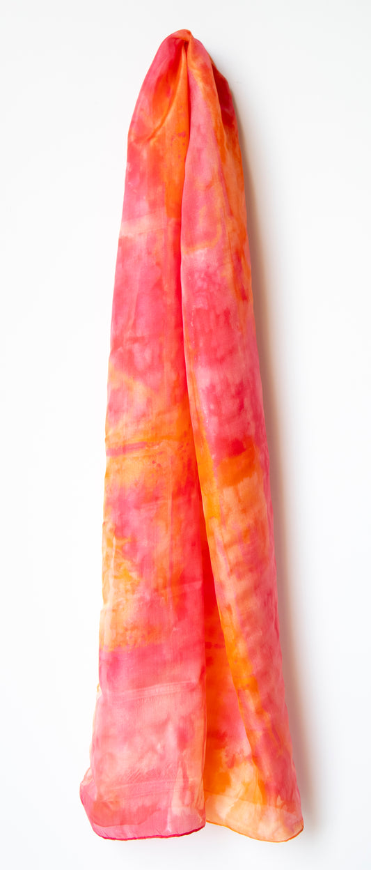 Hand Painted Silk Scarf in soft sunset colours - 100% Silk