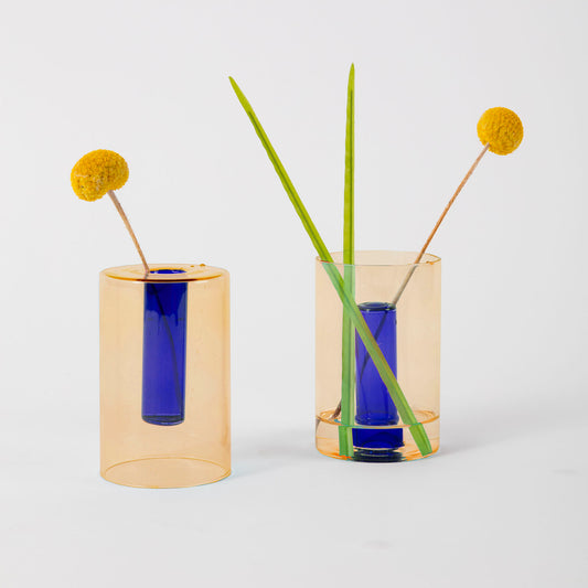 Reversible Glass Vase- Small - Peach / Cobalt