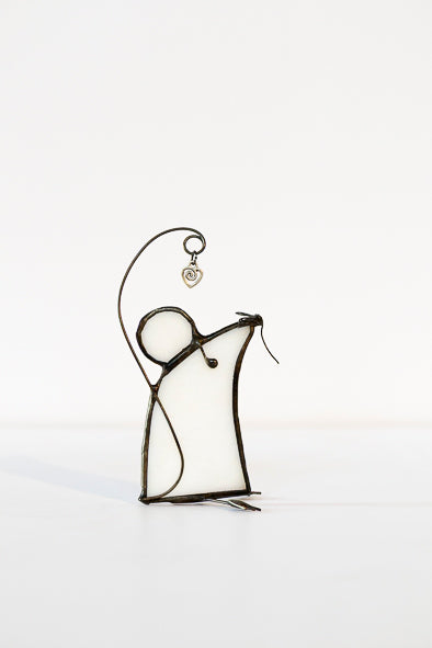 Mouse with Heart - Glass Suncatcher