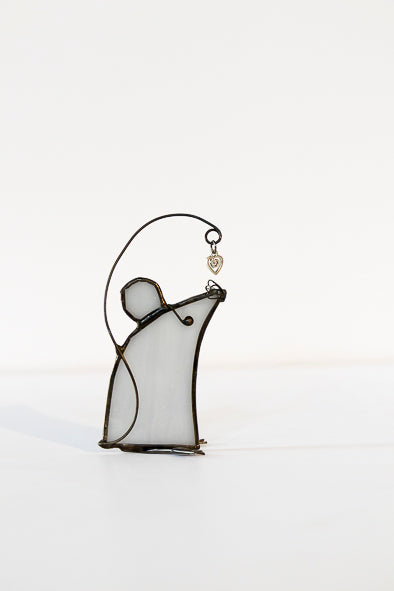 Mouse with Heart - Glass Suncatcher