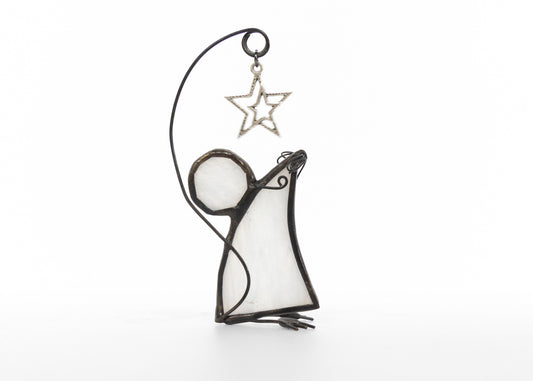 Mouse with Star - Glass Suncatcher