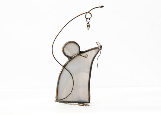 Mouse with Heart - Glass Suncatcher