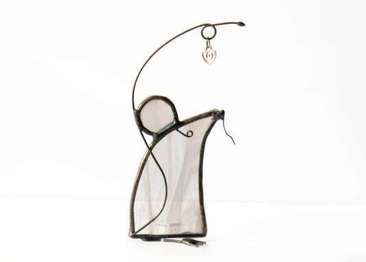 Mouse with Heart - Glass Suncatcher