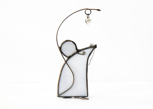 Mouse with Heart - Glass Suncatcher
