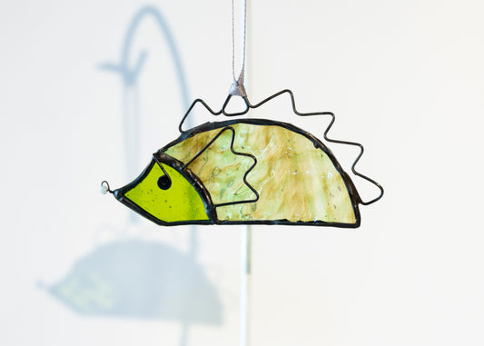 Hanging Glass Hedgehog - green