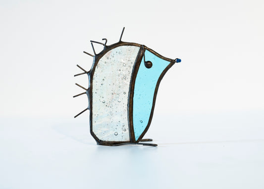 Hedgehog Glass Suncatcher - textured clear and pale blue