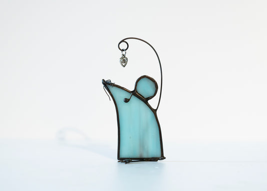 Mouse with Heart - Glass Suncatcher