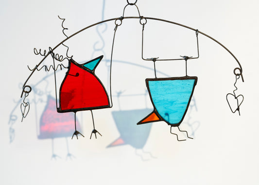 Glass and Wire Suncatcher - Birds on Swings